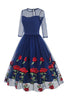 Load image into Gallery viewer, Black A Line Rose Floral 1950s Dress with Half Sleeves