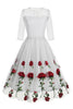 Load image into Gallery viewer, Black A Line Rose Floral 1950s Dress with Half Sleeves