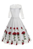 Load image into Gallery viewer, Black A Line Rose Floral 1950s Dress with Half Sleeves