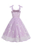 Load image into Gallery viewer, Floral Purple A Line Spaghetti Straps 1950s Dress