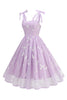 Load image into Gallery viewer, Floral Purple A Line Spaghetti Straps 1950s Dress