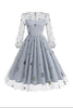 Load image into Gallery viewer, Floral Blue A Line 1950s Dress with Long Sleeves