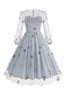 Load image into Gallery viewer, Floral Blue A Line 1950s Dress with Long Sleeves