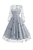 Load image into Gallery viewer, Floral Blue A Line 1950s Dress with Long Sleeves