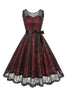 Load image into Gallery viewer, Burgundy A Line Lace Sleeveless 1950s Vintage Dress