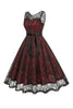 Load image into Gallery viewer, Burgundy A Line Lace Sleeveless 1950s Vintage Dress