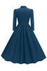 Load image into Gallery viewer, Purple Pleated Bow Tie 1950s Dress with Long Sleeves