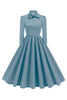 Load image into Gallery viewer, Purple Pleated Bow Tie 1950s Dress with Long Sleeves