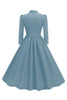 Load image into Gallery viewer, Purple Pleated Bow Tie 1950s Dress with Long Sleeves