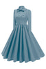 Load image into Gallery viewer, Purple Pleated Bow Tie 1950s Dress with Long Sleeves