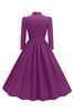 Load image into Gallery viewer, Purple Pleated Bow Tie 1950s Dress with Long Sleeves