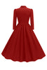 Load image into Gallery viewer, Purple Pleated Bow Tie 1950s Dress with Long Sleeves