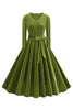 Load image into Gallery viewer, Yellow V Neck Pleated Long Sleeves 1950s Dress