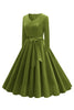 Load image into Gallery viewer, Yellow V Neck Pleated Long Sleeves 1950s Dress