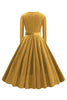 Load image into Gallery viewer, Yellow V Neck Pleated Long Sleeves 1950s Dress