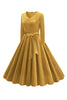 Load image into Gallery viewer, Yellow V Neck Pleated Long Sleeves 1950s Dress