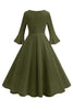 Load image into Gallery viewer, Dark Green Round Neck Pleated Long Sleeves 1950s Vintage Dress