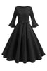 Load image into Gallery viewer, Dark Green Round Neck Pleated Long Sleeves 1950s Vintage Dress