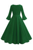 Load image into Gallery viewer, Dark Green Round Neck Pleated Long Sleeves 1950s Vintage Dress