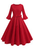 Load image into Gallery viewer, Dark Green Round Neck Pleated Long Sleeves 1950s Vintage Dress