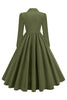 Load image into Gallery viewer, Army Green Notched Lapel Pleated 1950s Dress with Long Sleeves