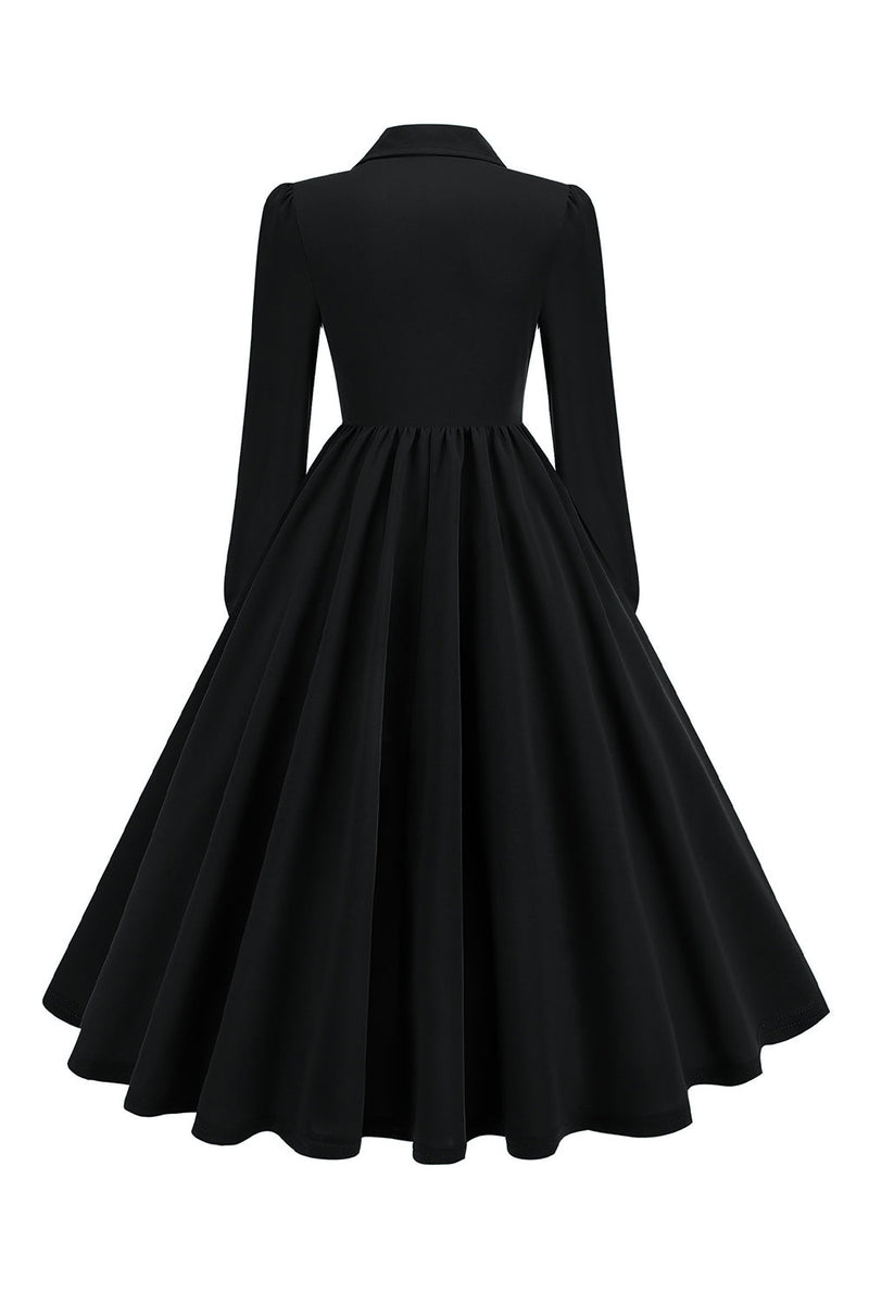 Load image into Gallery viewer, Army Green Notched Lapel Pleated 1950s Dress with Long Sleeves