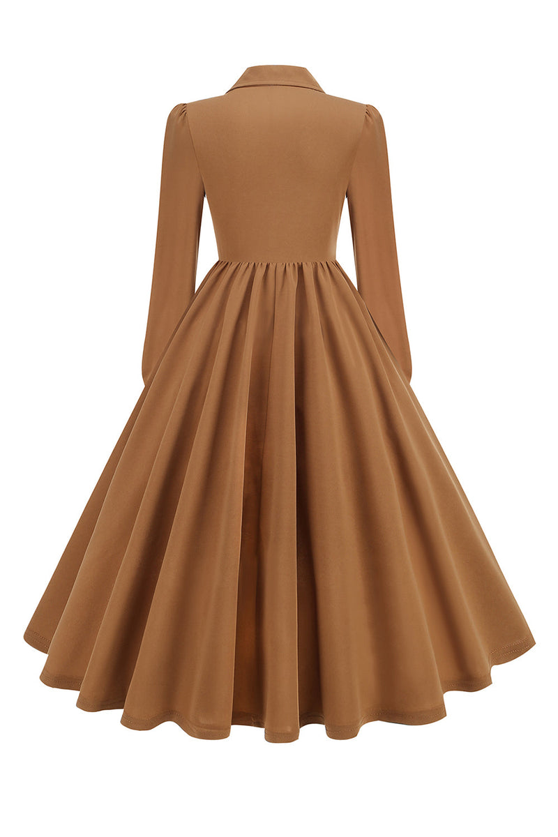 Load image into Gallery viewer, Army Green Notched Lapel Pleated 1950s Dress with Long Sleeves