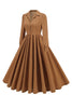 Load image into Gallery viewer, Army Green Notched Lapel Pleated 1950s Dress with Long Sleeves