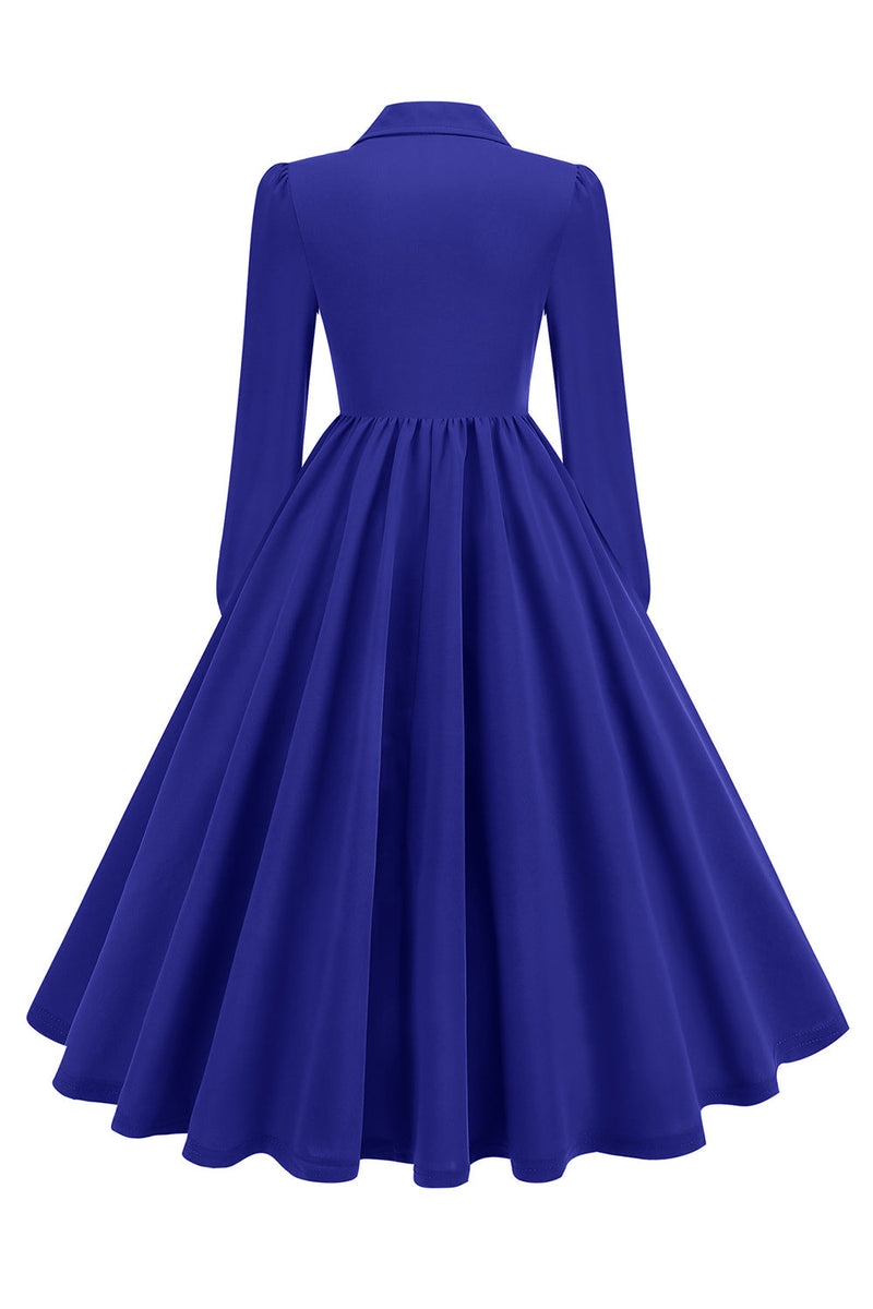 Load image into Gallery viewer, Army Green Notched Lapel Pleated 1950s Dress with Long Sleeves