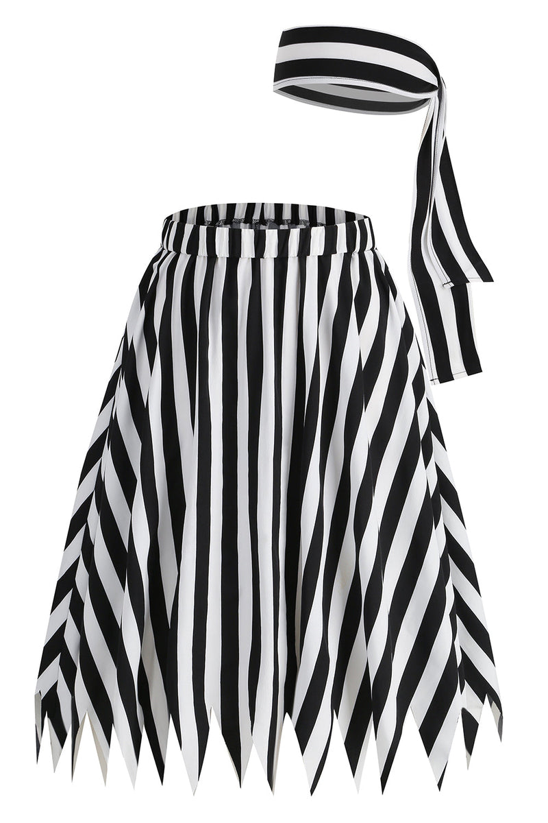 Load image into Gallery viewer, Black Color Block Striped Print Casual Novelty Pirate Costume Skirt