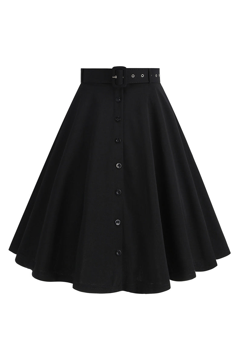 Load image into Gallery viewer, Black Button Front A Line Casual Midi Skirt