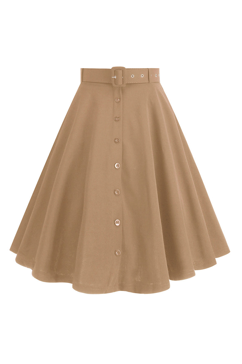 Load image into Gallery viewer, Black Button Front A Line Casual Midi Skirt