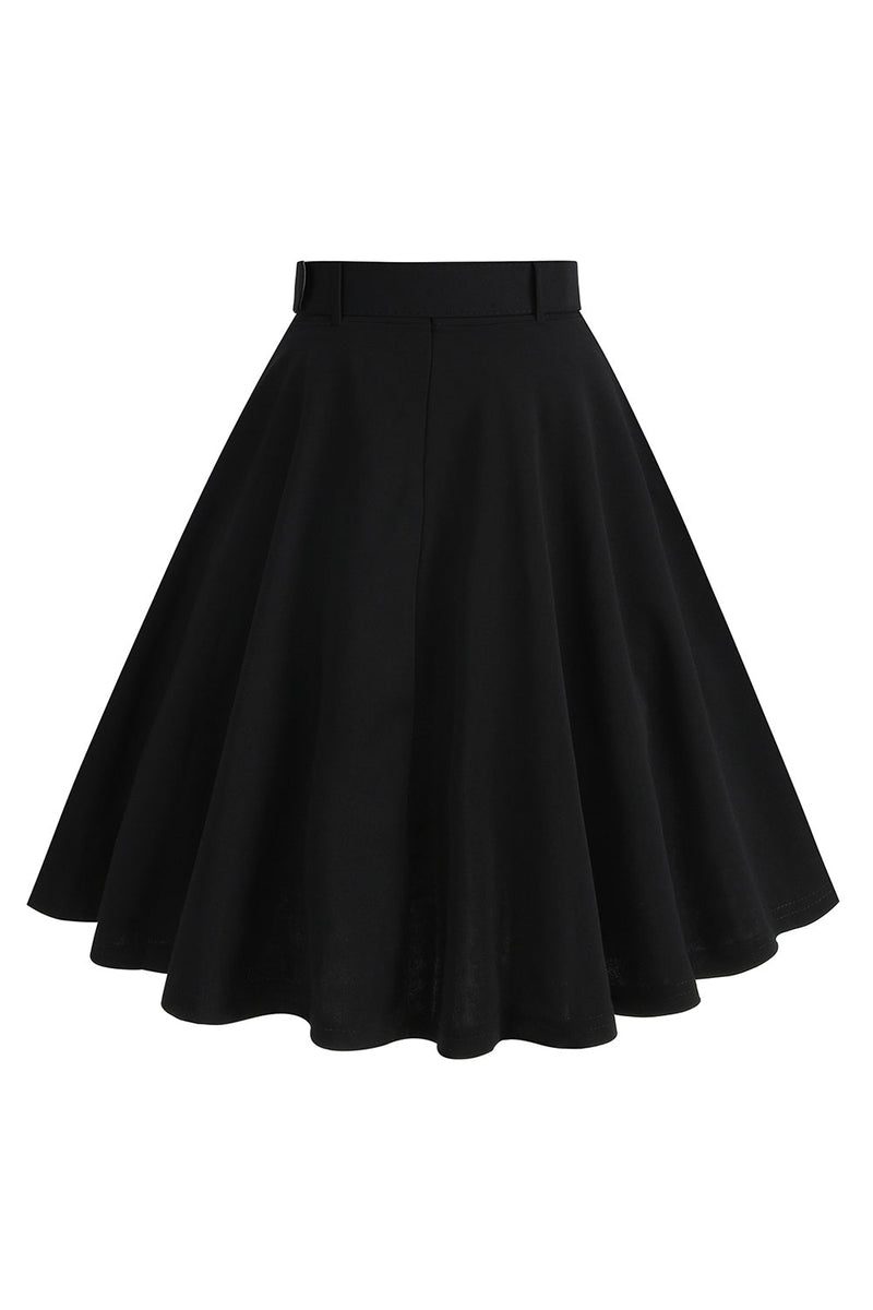 Load image into Gallery viewer, Black Button Front A Line Casual Midi Skirt