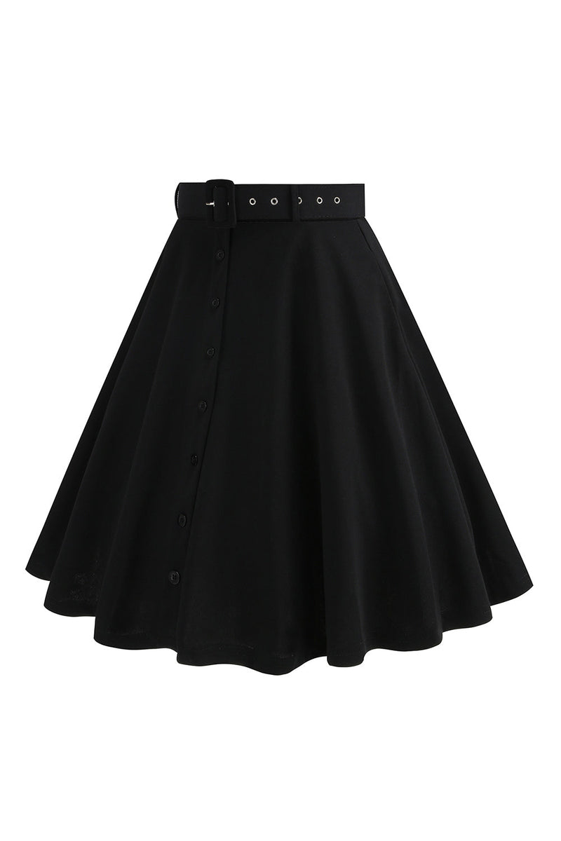 Load image into Gallery viewer, Black Button Front A Line Casual Midi Skirt