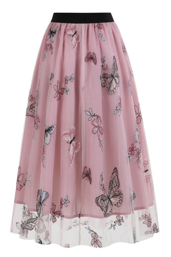 Apricot High Waist Print Chiffon Floral Loose Midi A Line Skirt