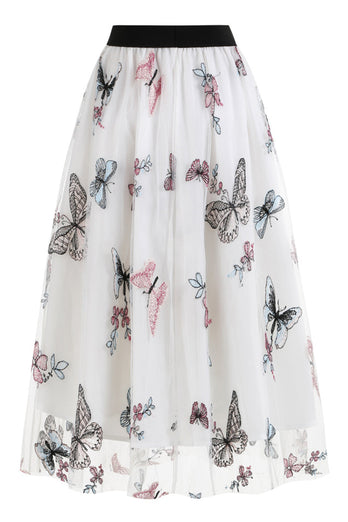 Apricot High Waist Print Chiffon Floral Loose Midi A Line Skirt