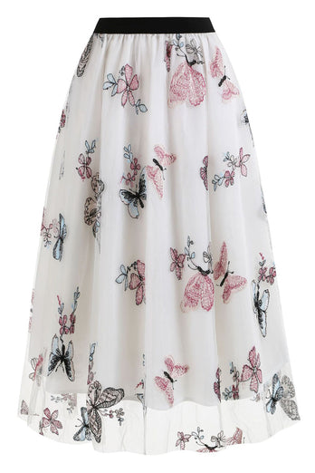 Apricot High Waist Print Chiffon Floral Loose Midi A Line Skirt