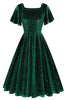 Load image into Gallery viewer, Dark Green Dotted Velvet Square Neck Flying Sleeve Midi Vintage Dress