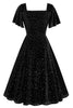 Load image into Gallery viewer, Dark Green Dotted Velvet Square Neck Flying Sleeve Midi Vintage Dress