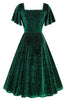 Load image into Gallery viewer, Dark Green Dotted Velvet Square Neck Flying Sleeve Midi Vintage Dress