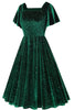 Load image into Gallery viewer, Dark Green Dotted Velvet Square Neck Flying Sleeve Midi Vintage Dress