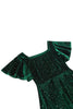 Load image into Gallery viewer, Dark Green Dotted Velvet Square Neck Flying Sleeve Midi Vintage Dress