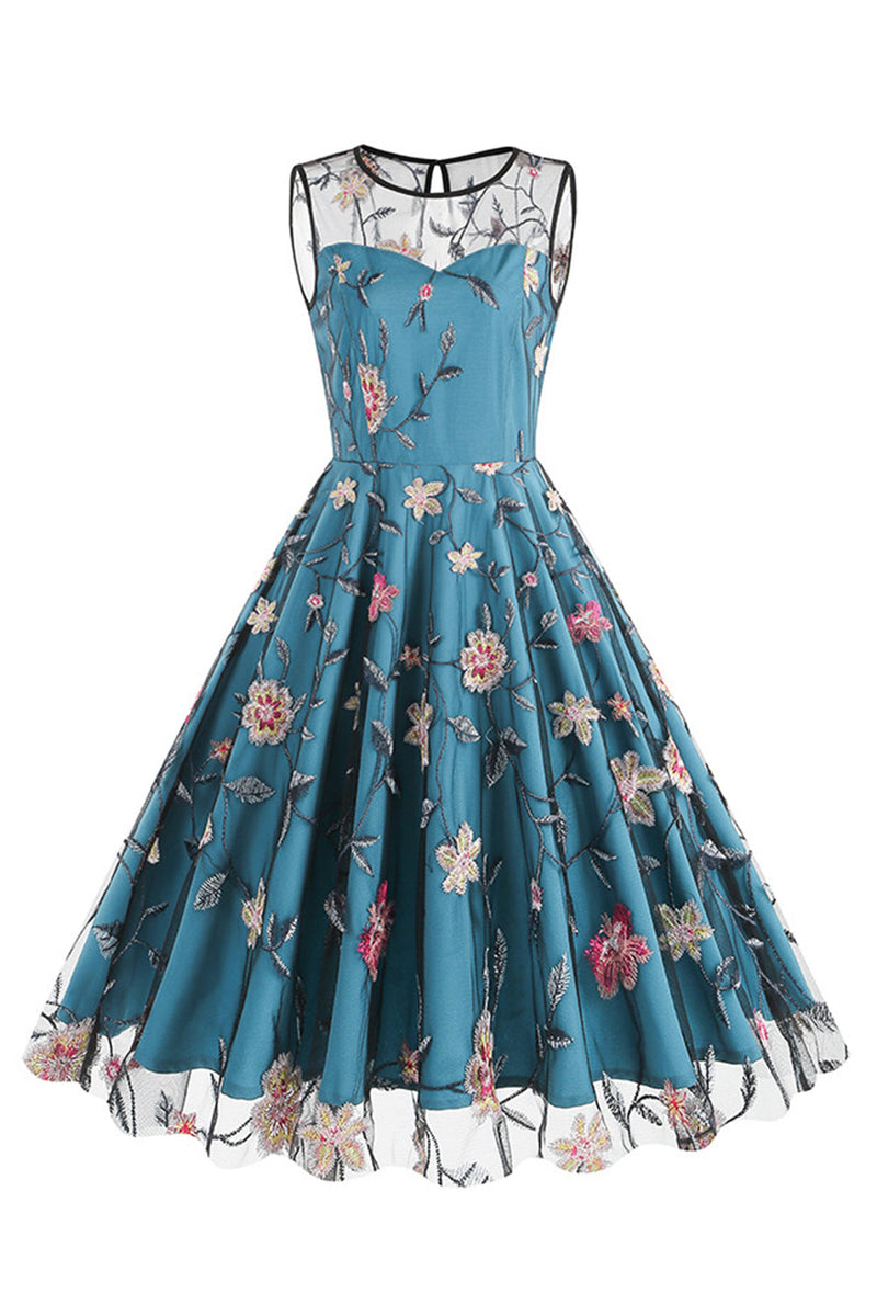 Load image into Gallery viewer, Apricot Elegant Floral Embroidered Sleeveless Midi Vintage Dress