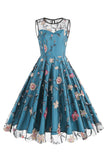 Apricot Elegant Floral Embroidered Sleeveless Midi Vintage Dress