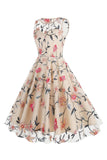 Apricot Elegant Floral Embroidered Sleeveless Midi Vintage Dress