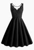 Load image into Gallery viewer, Black A Line Rufflesd V-Neck Sleeveless Vintage Dress