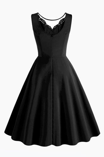 Black A Line Rufflesd V-Neck Sleeveless Vintage Dress