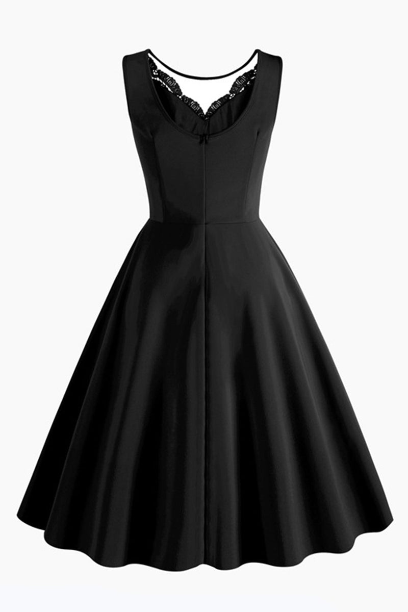 Load image into Gallery viewer, Black A Line Rufflesd V-Neck Sleeveless Vintage Dress