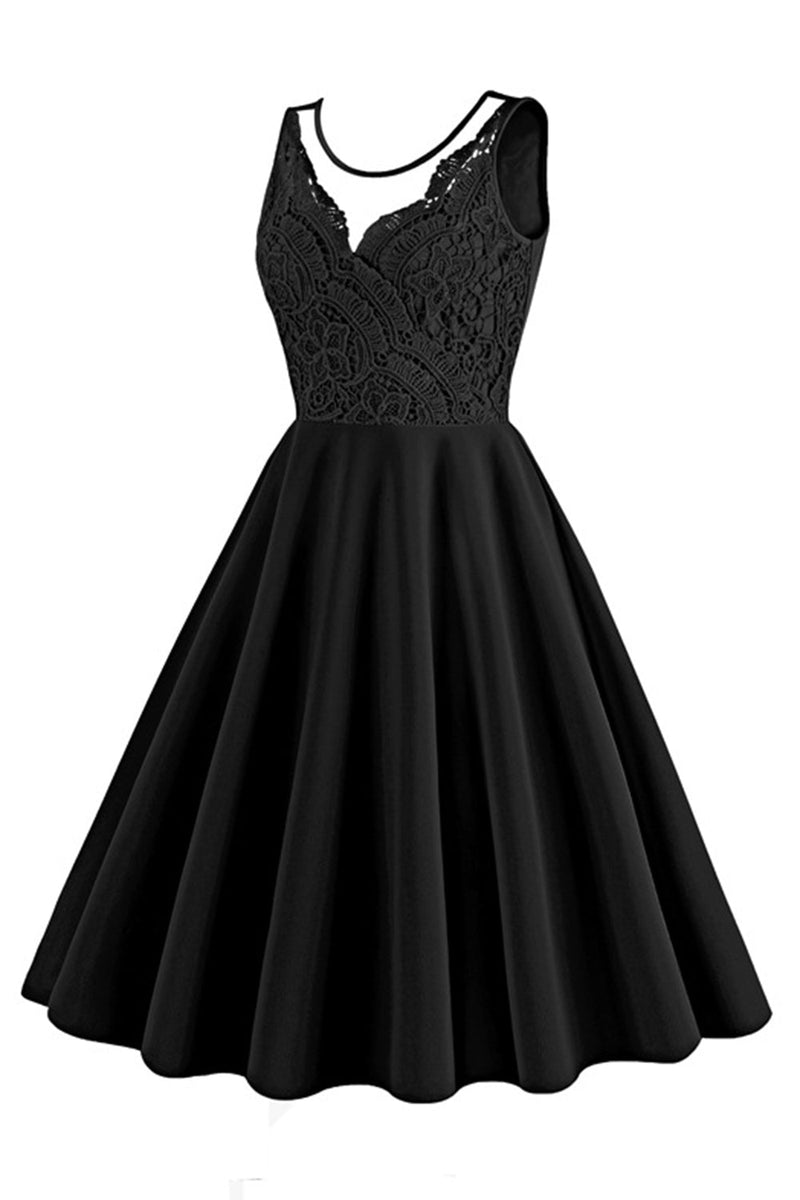 Load image into Gallery viewer, Black A Line Rufflesd V-Neck Sleeveless Vintage Dress