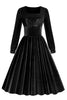 Load image into Gallery viewer, Black A Line Long Sleeves Pleated Vintage 1950s Dress